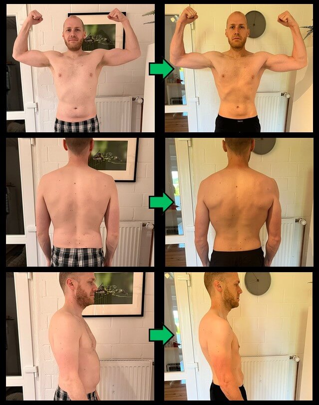 Vorher-Nachher-Bilder von Jannik, Kunde, der die 12 Wochen Transformation absolviert hat.